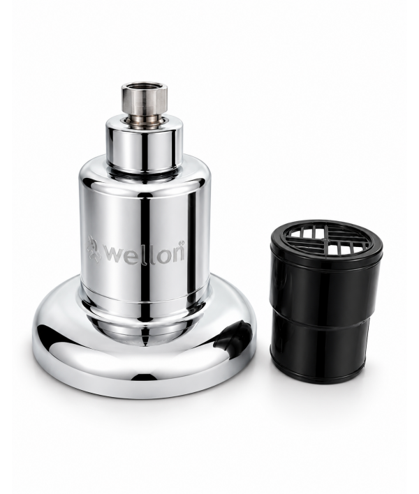 Wellon Shower Filter for Bathroom with Replaceable Cartridge | Helps Reduce Chlorine, Sediment & Hard Water Effects | Chrome Finish